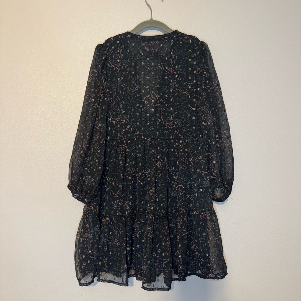 Zara Girls Embroidered Boho Dress – Size 8 (128 cm) – Black Floral Sheer Overlay - Picture 2 of 5